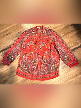 Lucky Brand Red Paisley & Floral Button-Up Blouse
